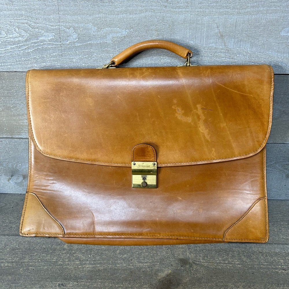 Vintage Schlesinger Case Setter Briefcase 60s Saddle Leather Attache Lawyer Bag